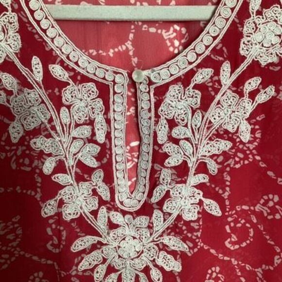 Susan Graver Style Women’s Embroidered Top Tunic Sz 2X Flowy Red - Picture 2 of 8